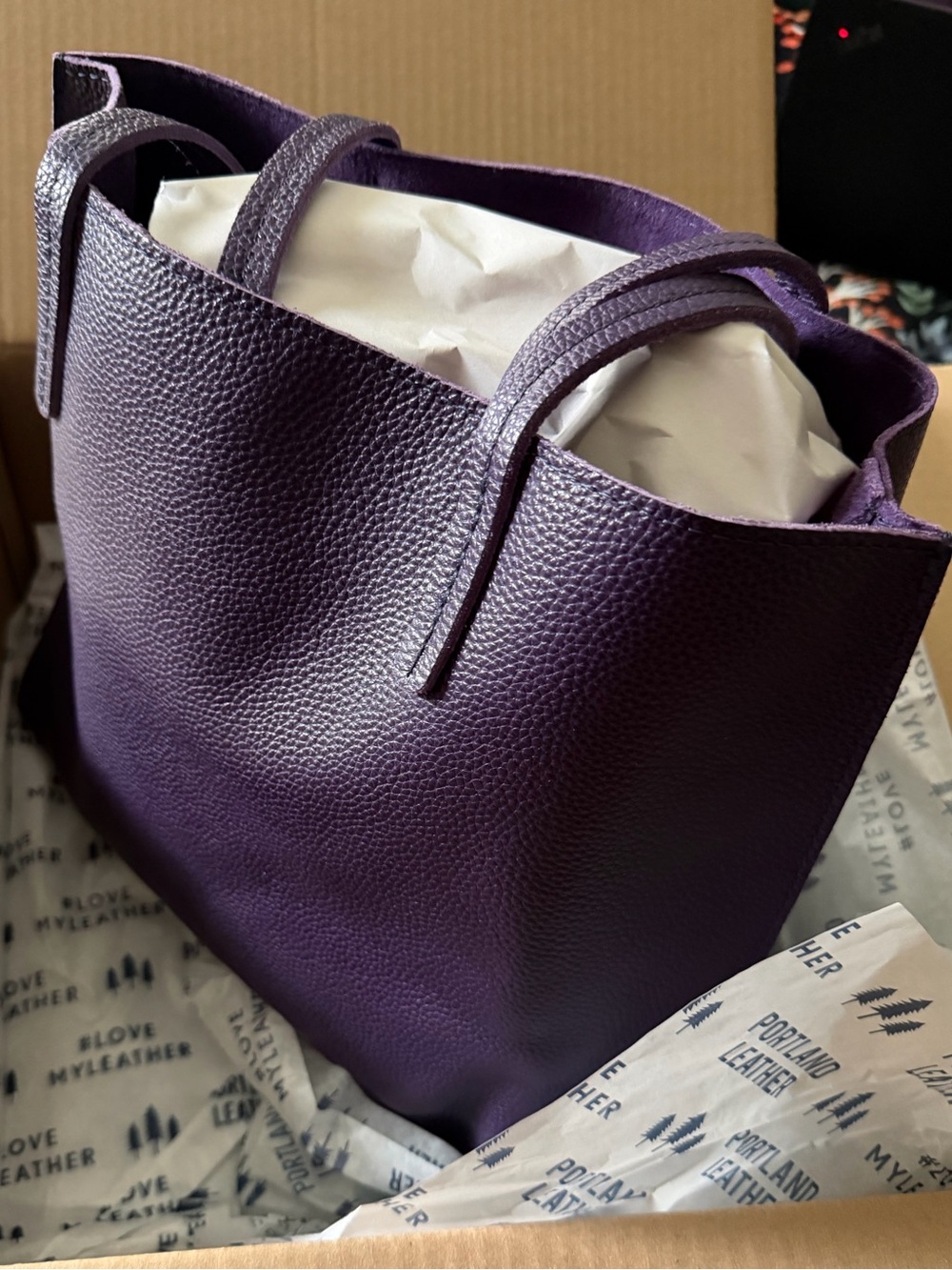 Portland Leather Empire Purple Leather August Tote Bag